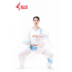 繡蘭花竹節(jié)棉太極服