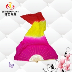 真絲長(zhǎng)綢扇（玫紅-黃-紅）