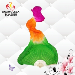 真絲長(zhǎng)綢扇（綠-橙-玫紅）
