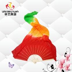 真絲長(zhǎng)綢扇（紅-橙-綠）