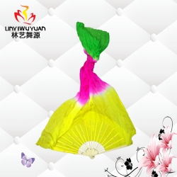 真絲長(zhǎng)綢扇（黃-玫紅-綠）